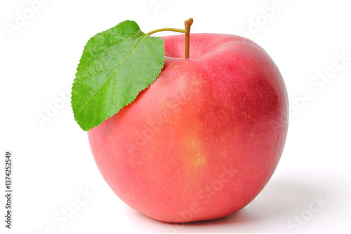Red apple with green leaves. isolated on white background.