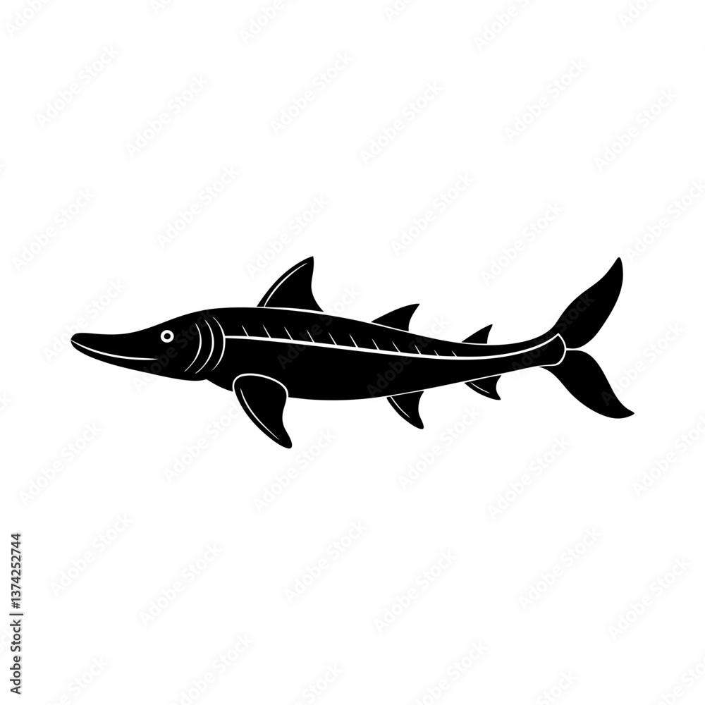 Obraz premium Extinct animal Chinese paddlefish silhouette vector