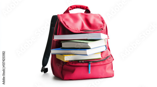 This image features a full school backpack with books representing the essentials of education study and academic success. AI generative photo