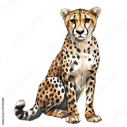 A watercolor of a cheetah, isolated on a white background. Cheetah vector.


