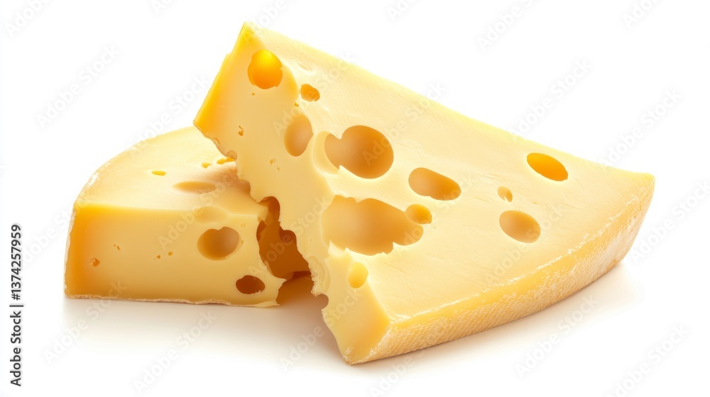 Swiss Cheese Slices on White Background Close Up Macro Shot Swiss Cheese Slices on White Background Close Up Macro Shot