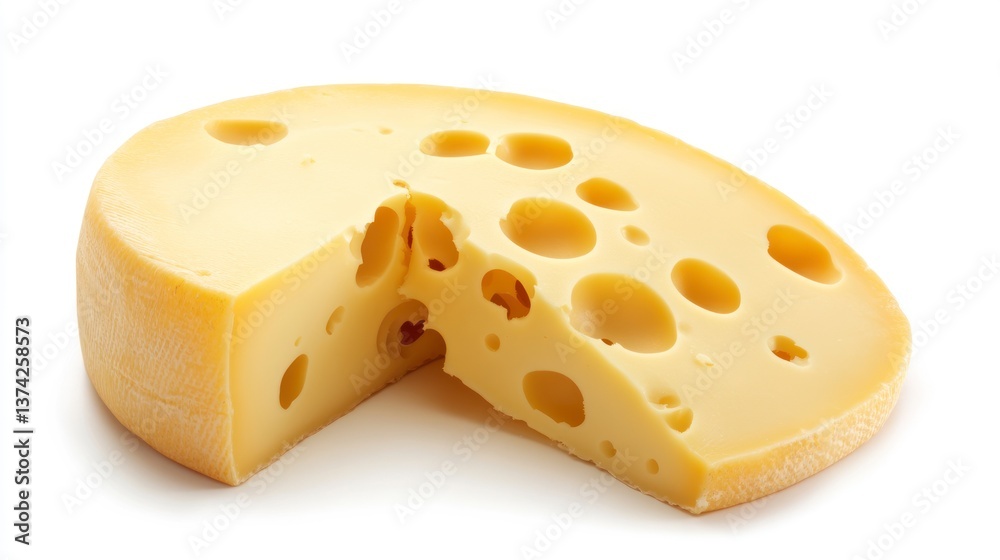 Swiss Cheese Wedge with Holes on White Background Tasty Dairy Treat Swiss Cheese Wedge with Holes on White Background Tasty Dairy Treat