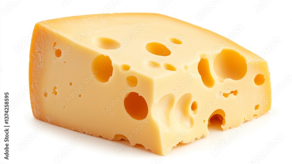 Delicious Cheese Wedge with Holes Close-up on White Background Studio Shot Delicious Cheese Wedge with Holes Close-up on White Background Studio Shot