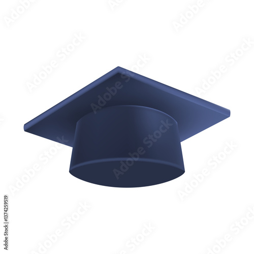Realistic Blue graduate cap. 3D Graduation Doctoral hat.