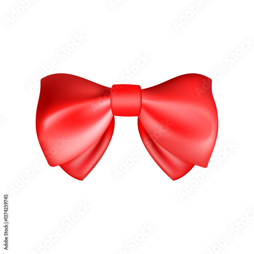3D Realistic red gift bow. Christmas, birthday and sale decoration.