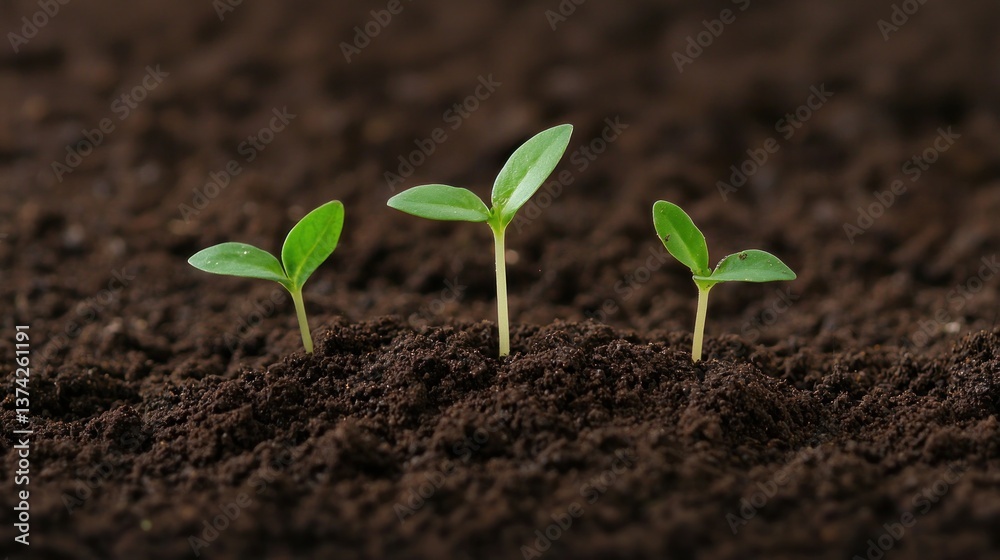 Fototapeta premium Farmer cultivating young plants organic farm professional photography fertile soil close-up view growth concept