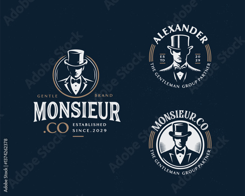 Vintage classic elite monsieur gentleman mustache logo template
