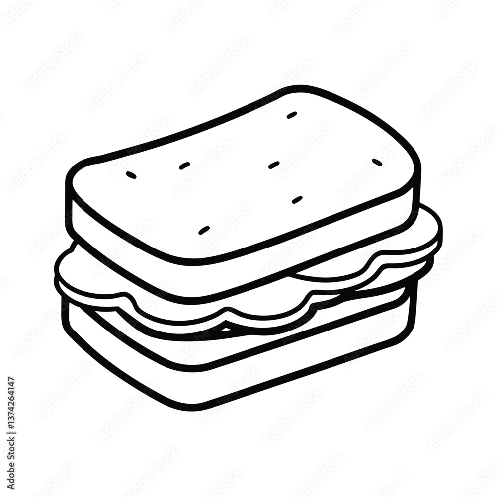 Simple Line Drawing of a Delicious Twos lice Sandwich Simple Line Drawing of a Delicious Twos lice Sandwich