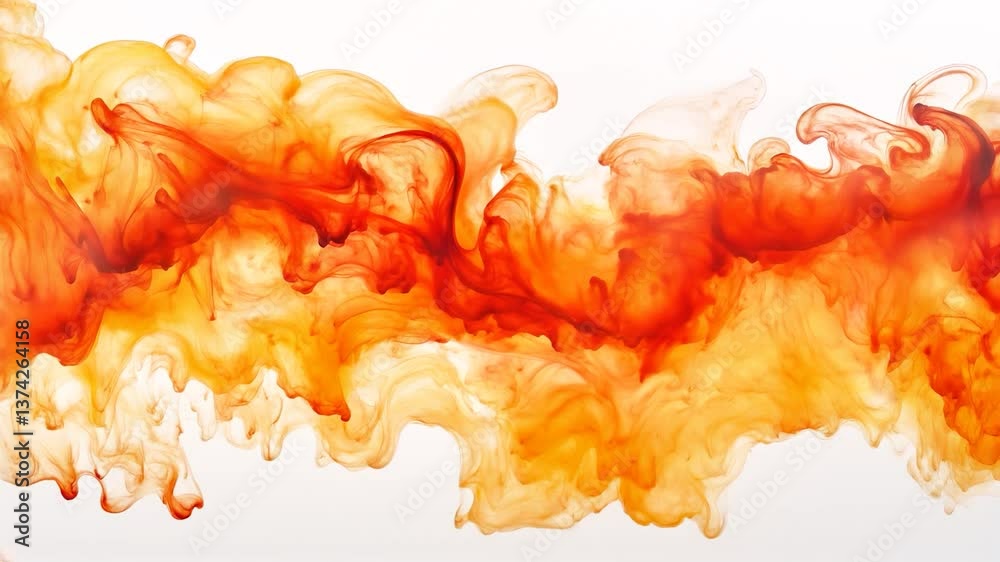 Orange ink swirl in plain white background. Abstract.