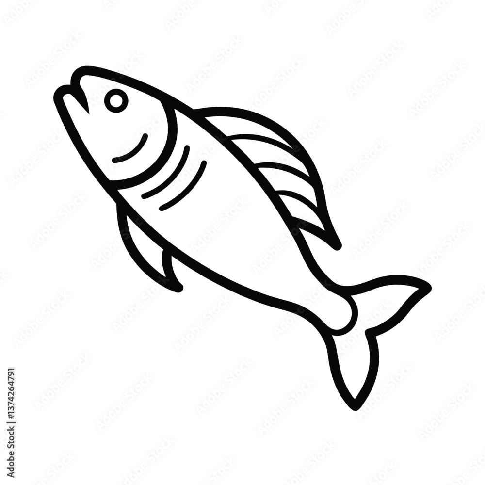 Fototapeta premium Simple Line Drawing of a Single Aquatic Fish