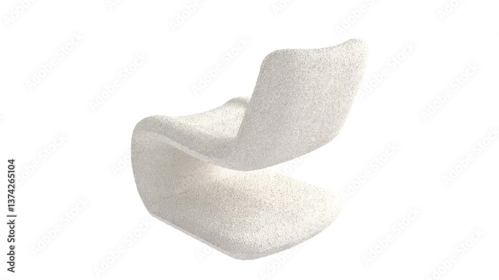 white arrow isolated on white chair in boucle fabric Modern, Scandinavian, Loft interior. 3d render