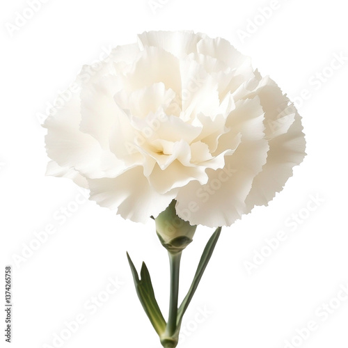 Single white carnation flower with soft ruffled petals isolated on transparent background Generative Ai