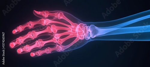 Hand arm wrist pain trauma x-ray visual. Medical treatment healthcare concept. Generative AI technology.	
