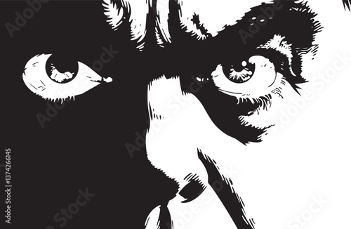 Intense black and white vector illustration of staring eyes for dramatic designs.