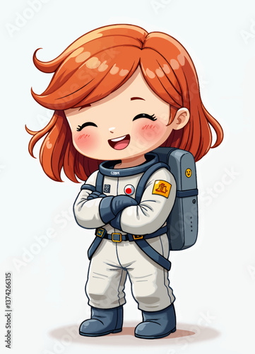 Happy Redhead Astronaut Girl with Crossed Arms