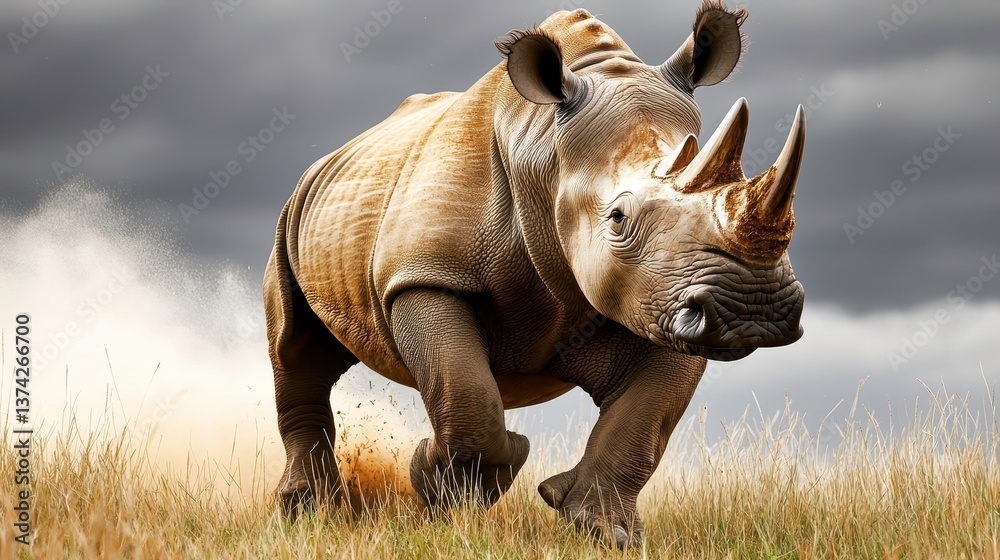 Fototapeta premium Charging Rhino Wildlife Animal