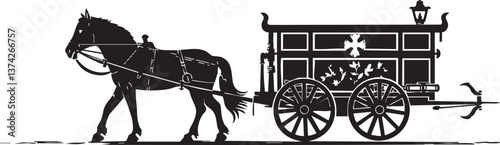 Silhouette of a vintage horse-drawn carriage for nostalgic and historic themes.