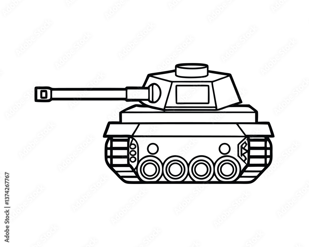 Obraz premium Tank vector illustration, Tank silhouette, isolated on a white background.