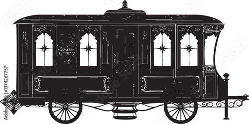 Vintage tram silhouette illustration for transportation and urban design themes.