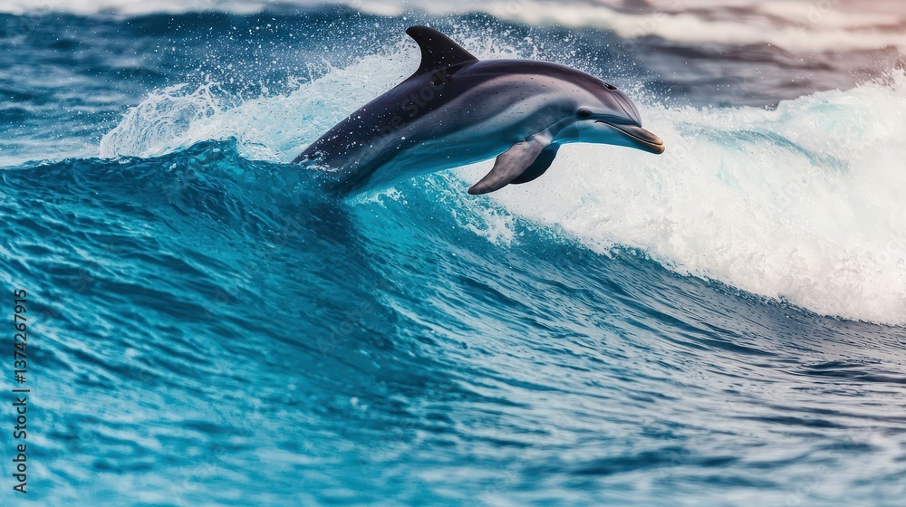Fototapeta premium Dolphin Jumping Ocean Wave Sea Life