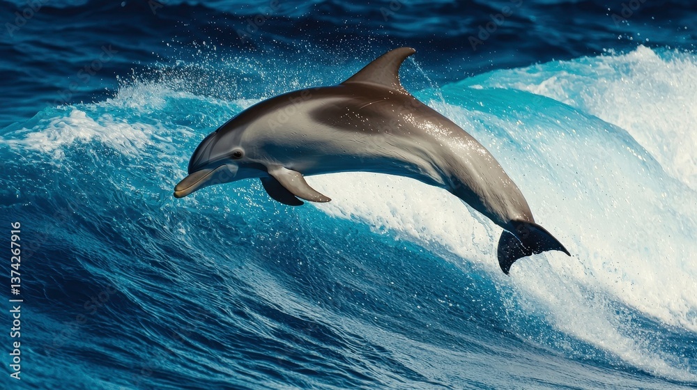 Naklejka premium Dolphin Jumping Ocean Waves nature sea