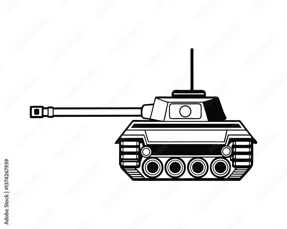 Fototapeta premium Tank vector illustration, Tank silhouette, isolated on a white background.