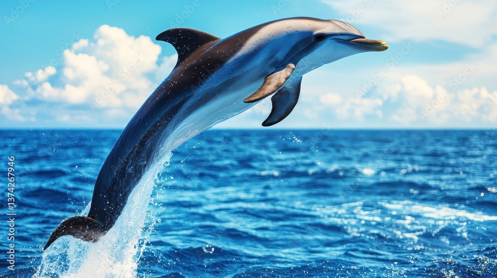 Fototapeta premium Dolphin Ocean Jump Blue Sky