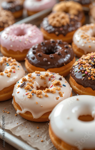 Donuts with Tiny Sprinkles, Glaze, and Crumbs


