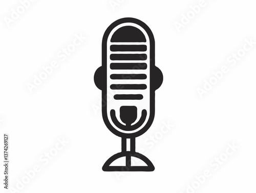 Retro microphone icon in black and white illustration