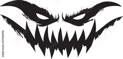 Creepy monster face vector illustration for horror designs and tattoos.