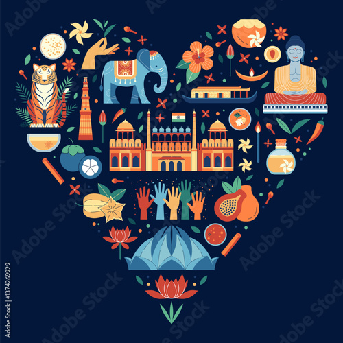 I love India Travel Card with Landmarks Icons