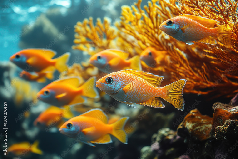 Naklejka premium A group of fish swimming in a coral reef