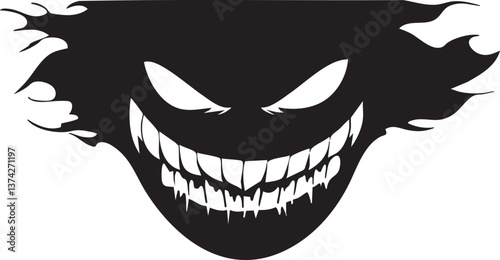 Creepy sinister grin vector illustration for horror and Halloween themes.