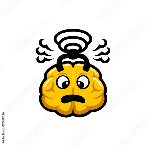Cartoon brain with worried expression and shaking lines  