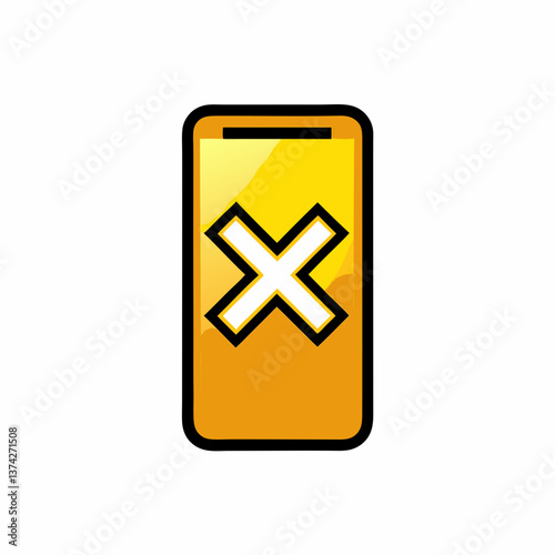 Yellow smartphone with an error sign in a flat design  