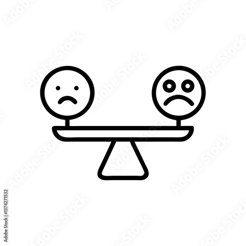 Emotional balance scale with happy and sad faces outline  