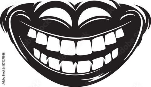 Bold black and white grinning mouth vector illustration for humorous designs.