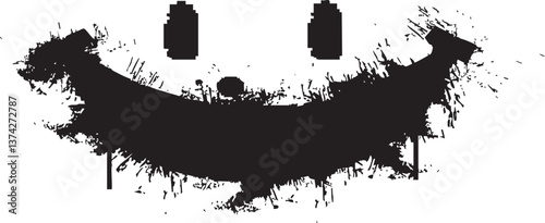 Grunge ink splatter smiley face for creative and expressive design projects.