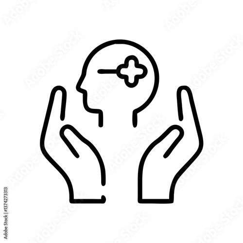 Mental Health Support Concept with Hands and Brain Symbol  