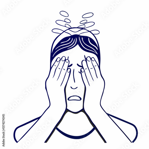 Woman feeling overwhelmed and stressed with hands on face  