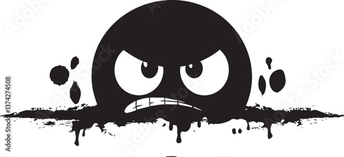Grunge angry emoticon vector illustration for expressive design projects.