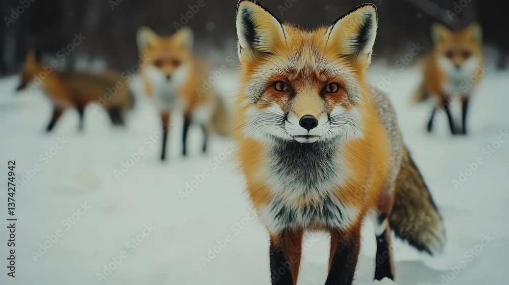 Obraz premium Red Fox Portrait in Winter Snow