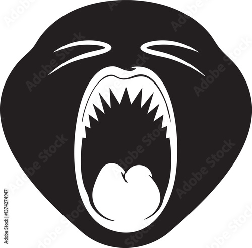 Bold black silhouette of an open mouth screaming for dramatic designs or emotive themes.