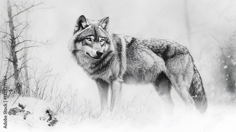 Obraz premium Gray Wolf in Snowy Winter Forest