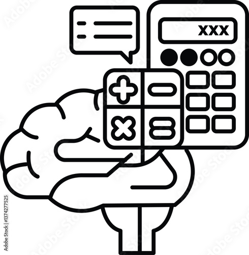 A brain is holding a calculator and a piece of paper with the numbers 1, 2, 3, 4