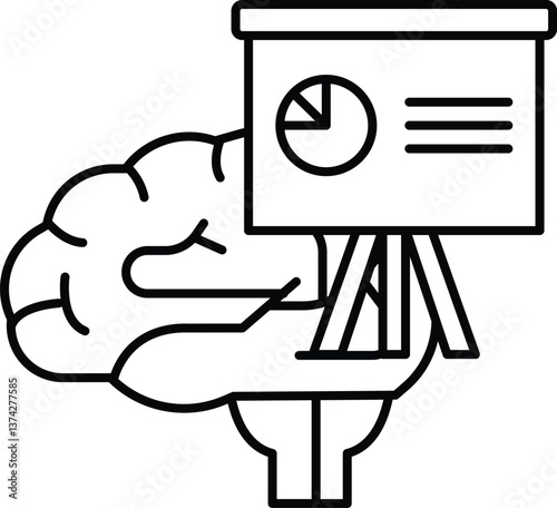 A brain holding a projector with a slide on it