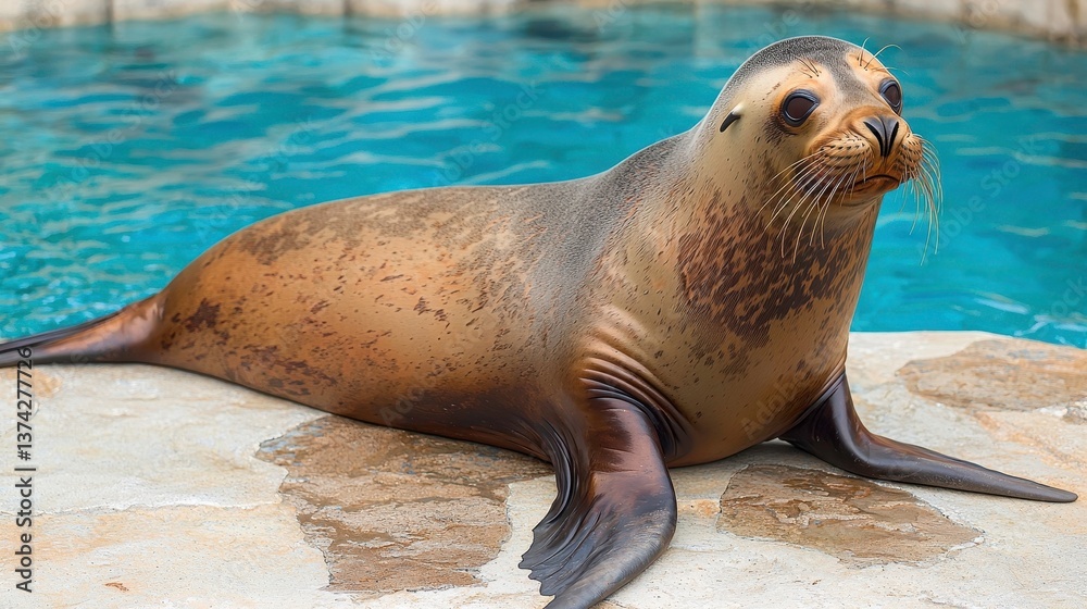 Naklejka premium Sea Lion Resting By Water nature marine mammal