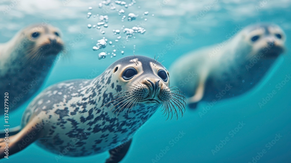 Fototapeta premium Seals Underwater, Sea Life nature harbor seal