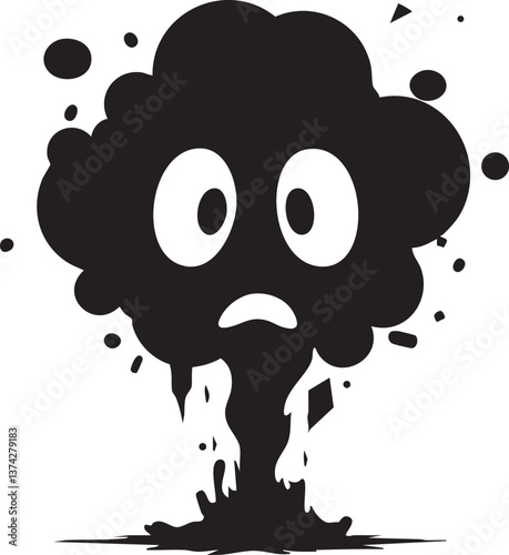 Surprised cartoon cloud explosion face icon for humorous design and emoticon use.