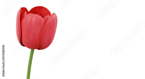 A beautiful red tulip blossoming with a green stem visible